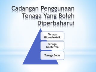 Tenaga
Hidroelektrik
Tenaga
Geoterma
Tenaga Solar
 