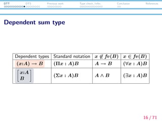 DTT DTS Previous work Type check./infer. Conclusion References
Dependent Type Semantics
17 / 71
 