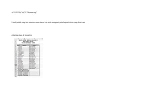 =COUNTIF(C6:C25,”Memancing”)
Untuk jumlah yang lain rumusnya sama hanya kita perlu mengganti pada bagian kriteria yang dicari saja
erhatikan data di bawah ini
 