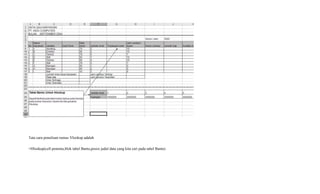 Tata cara penulisan rumus Vlookup adalah
=Hlookup(cell penentu,blok tabel Bantu,posisi judul data yang kita cari pada tabel Bantu)
 