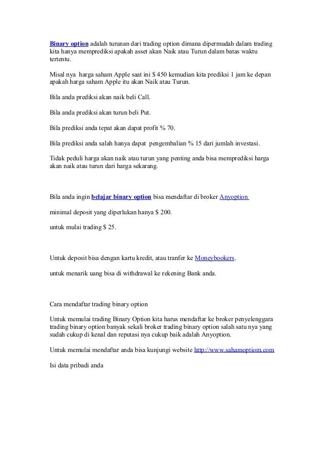 Belajar binary options trading
