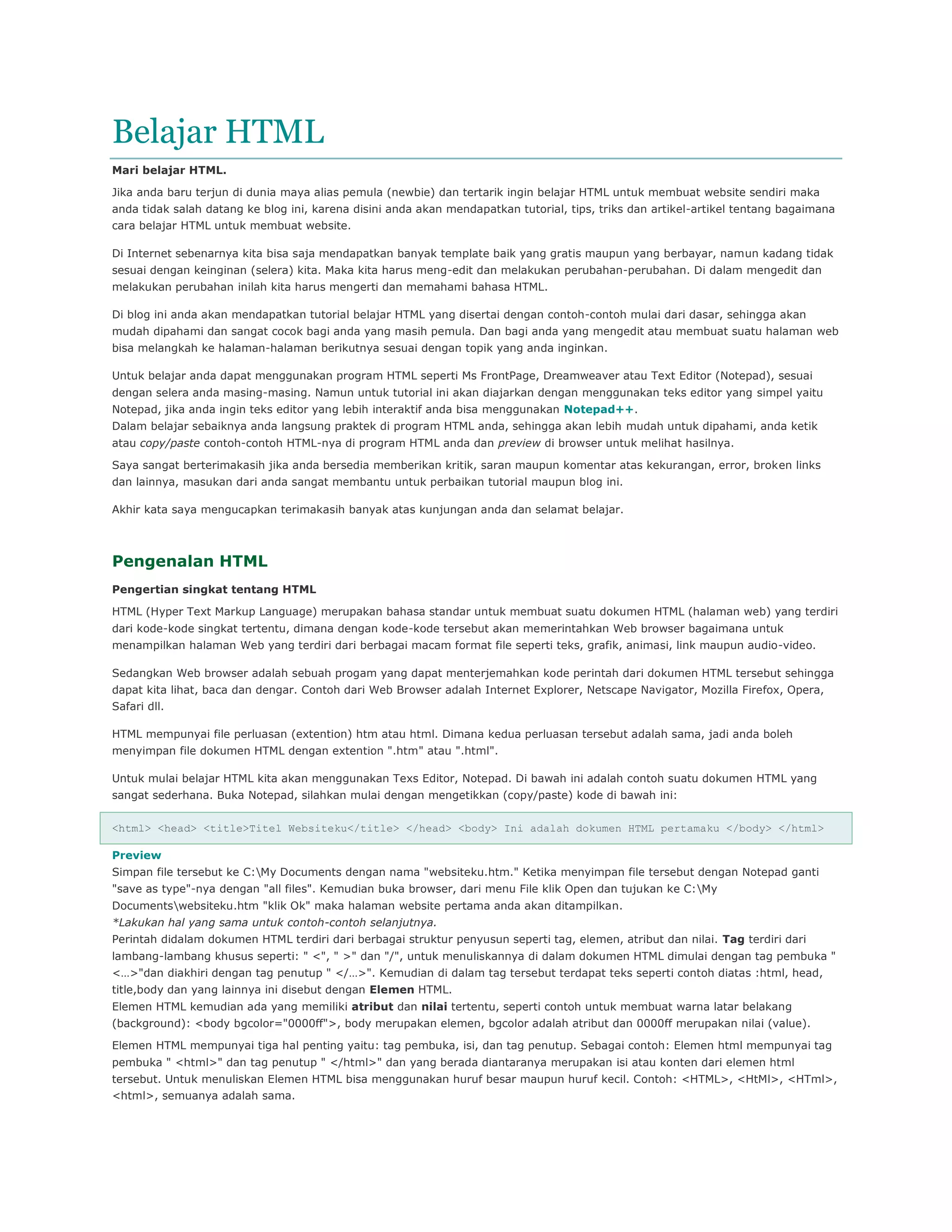 Belajar html | PDF