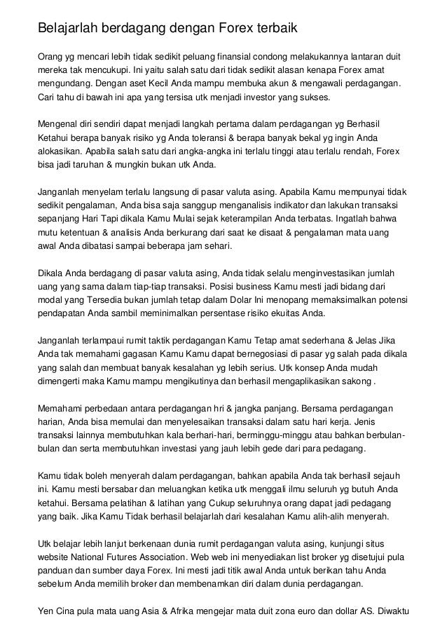 Belajarlah Berdagang Dengan Forex Terbaik