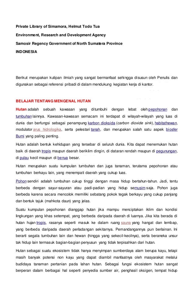 Belajar Tentang Mengenal Profil Hutan