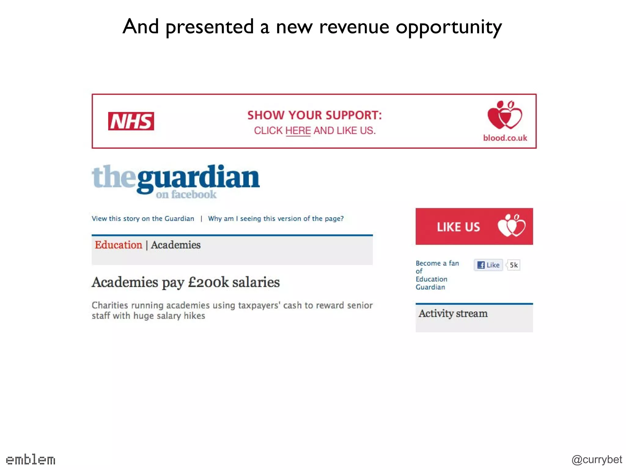 And presented a new revenue opportunity




                                          @currybet
 