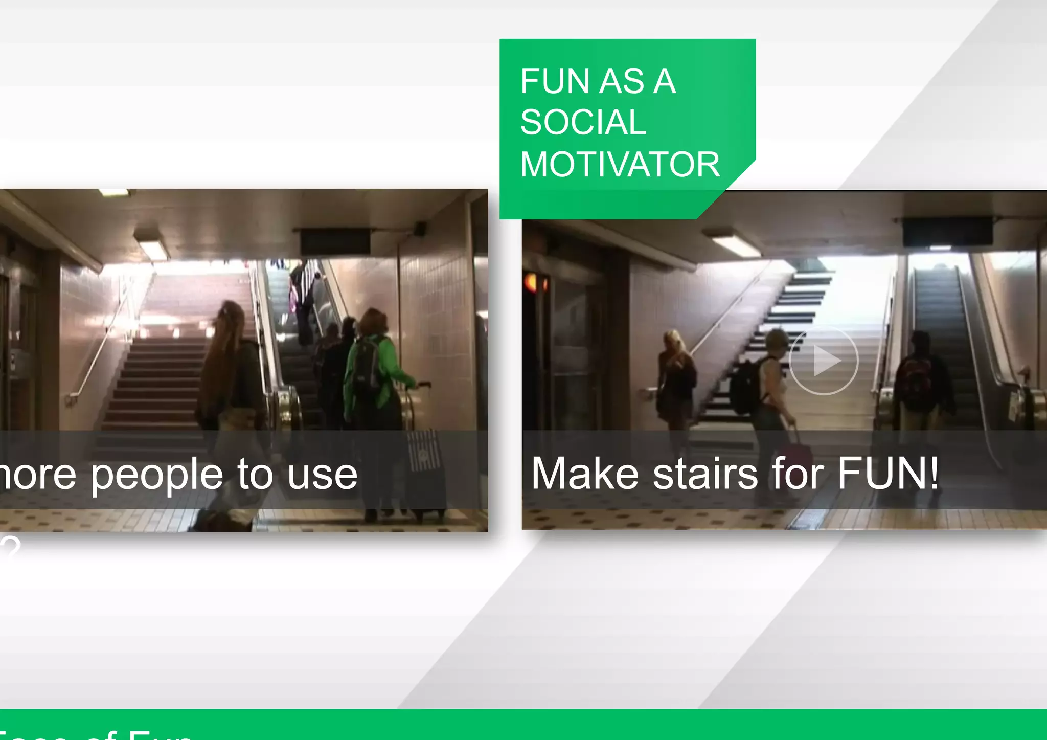FUN AS A
                     SOCIAL
                     MOTIVATOR




more people to use   Make stairs for FUN!
 ?
 