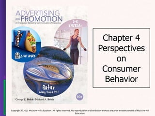 Copyright © 2015 McGraw-Hill Education. All rights reserved. No reproduction or distribution without the prior written consent of McGraw-Hill 
Education. 
Chapter 4 
Perspectives 
on 
Consumer 
Behavior 
 
