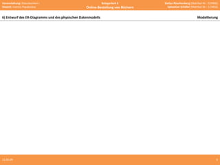 10.06.09 6) Entwurf des ER-Diagramms und des physischen Datenmodells Modellierung 