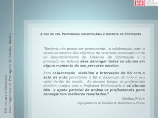 BE, leitura e literacias
nos Programas de Português do Ensino Básico
 