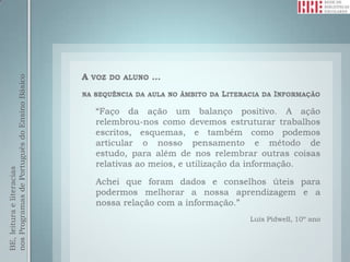BE, leitura e literacias
nos Programas de Português do Ensino Básico
 