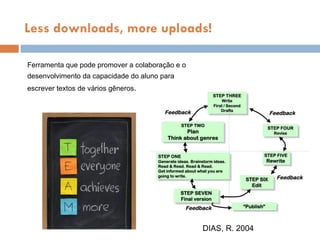 Ferramenta que pode promover a colabora ç ão  e o  desenvolvimento da capacidade do aluno para  escrever textos de v ários gêneros . Less downloads, more uploads! DIAS, R. 2004 