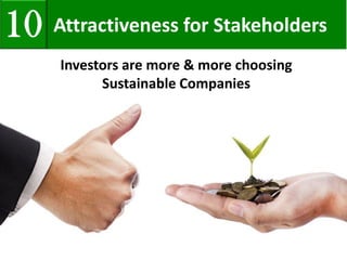 Attractiveness for Stakeholders10
Investors are more & more choosing
Sustainable Companies
 