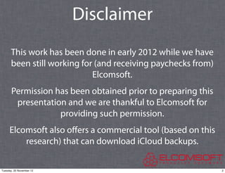 Disclaimer
      This work has been done in early 2012 while we have
      been still working for (and receiving paychecks...
