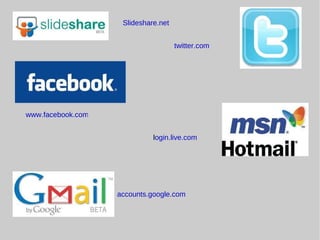 Slideshare.net twitter.com www.facebook.com l ogin.live.com accounts.google.com 