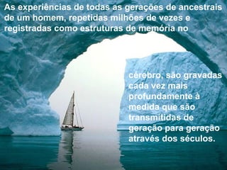 As experiências de todas as gerações de ancestrais
de um homem, repetidas milhões de vezes e
registradas como estruturas de memória no
cérebro, são gravadas
cada vez mais
profundamente à
medida que são
transmitidas de
geração para geração
através dos séculos.
 