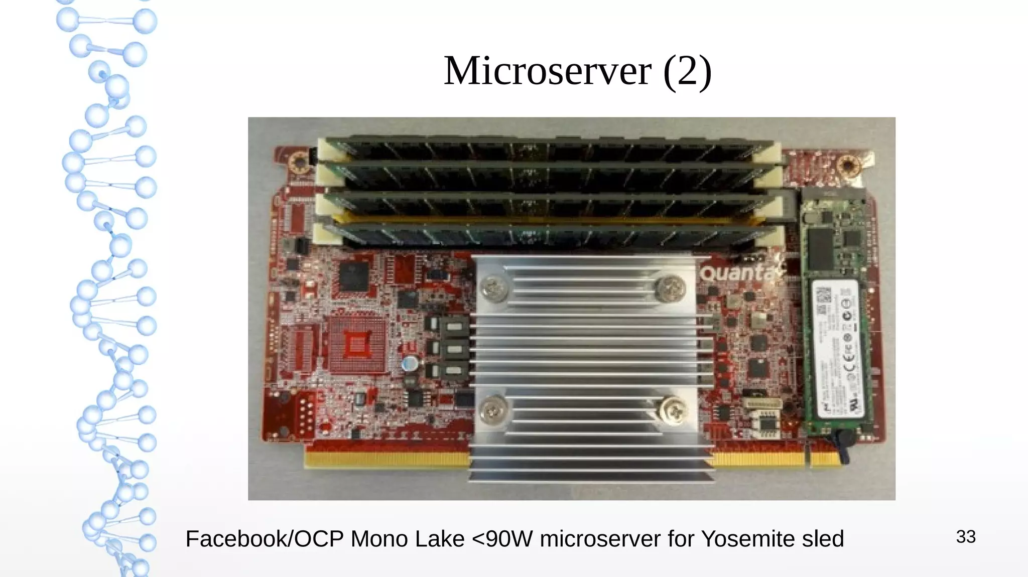33
Microserver (2)
Facebook/OCP Mono Lake <90W microserver for Yosemite sled
 