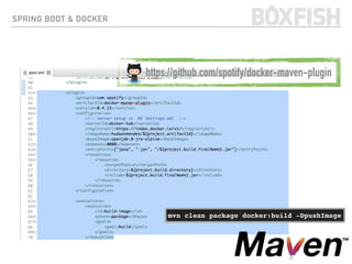 SPRING BOOT & DOCKER
https://github.com/spotify/docker-maven-plugin
mvn clean package docker:build -DpushImage
 
