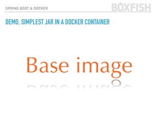 SPRING BOOT & DOCKER
DEMO, SIMPLEST JAR IN A DOCKER CONTAINER
Base image
 