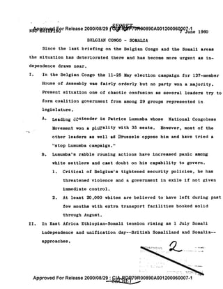NSC Briefing on Belgian Congo and Lumumba - 7 june 1960