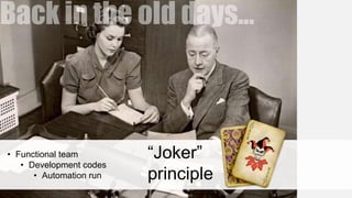 • Functional team
• Development codes
• Automation run

“Joker”
principle

 