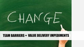 TEAM BARRIERS = VALUE DELIVERY IMPEDIMENTS

 