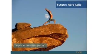Future: More Agile

IT portals -> Business portals
17 of 20

 