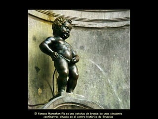 El famoso Manneken Pis es una estatua de bronce de unos cincuenta 
centímetros situada en el centro histórico de Bruselas 
 
