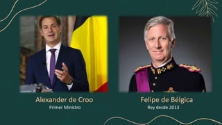 Primer Ministro Rey desde 2013
Alexander de Croo Felipe de Bélgica
 