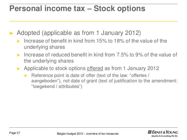 Imposition stock options belgique
