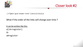 Closer look #2
.//*[@id='gnav-header-inner']/div/ul/li[2]/a
What if the order of the links will change over time ?
It can be written like this:
a[id=register]
Or
a#register
 