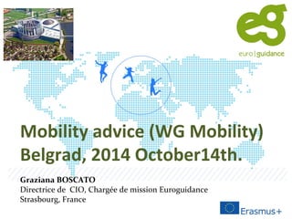 Mobility advice (WG Mobility)
Belgrad, 2014 October14th.
Graziana BOSCATO
Directrice de CIO, Chargée de mission Euroguidance
Strasbourg, France
1
 