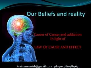 Causes of Cancer and addiction
In light of
LAW OF CAUSE AND EFFECT

trainermanish@gmail.com ph 911- 9810481563

 