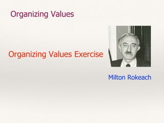 Organizing Values
Organizing Values Exercise
Milton Rokeach
 