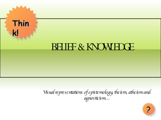Visual representations of epistemology, theism, atheism and agnosticism… BELIEF & KNOWLEDGE Think! ? 
