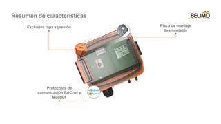 Exclusiva tapa a presión
Protocolos de
comunicación BACnet y
Modbus
Placa de montaje
desmontable
Resumen de características
 