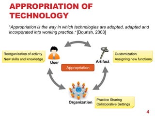 APPROPRIATION OF
   TECHNOLOGY
   “Appropriation is the way in which technologies are adopted, adapted and
   incorporated...