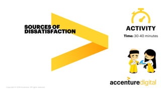 SOURCES OF
DISSATISFACTION
ACTIVITY
Copyright © 2019 Accenture. All rights reserved.
Time: 30-40 minutes
 