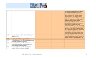 time, sectors are open and service suppliers
                                                                                            can come and provide their services. Of
                                                                                            course these are regulated at the micro level
                                                                                            by the different sectors, although not in all
                                                                                            sectors. The issue here would be mostly
                                                                                            foreign direct investment, which as mentioned
                                                                                            earlier, it is usually welcome except for a few
                                                                                            contentious sectors, like for example
                                                                                            telephony. Regarding the provision of service
                                                                                            by a natural person, again, that is dependent
                                                                                            on the extent of regulation the sector
                                                                                            concerned has in place. E.g., we want foreign
                                                                                            investors in the sector. But we have closed off
                                                                                            the service of tour guides by foreigners and
                                                                                            this is strictly limited to Belizeans. Additionally,
                                                                                            we should point out that investors enjoy
                                                                                            instances, these are service providers rather
                                                                                            than in the goods and manufacturing sectors.
2.4.7   Is the tax structure neutral or positive with respect to                            We would want to think that the tax structure is
        equipment, etc.?                                                                    neutral re:-equipment. However, we prefer to
                                                                                            defer the question to the Department of Tax.
2.5.0   Inappropriate Content & Cyber Crimes
2.5.1   Is there legislation to deal with pornography/hate/other
        undesirable content on the Internet?
2.5.2   Is there legislation to deal with: data crimes
        (interception, modification, data theft, trafficking in
        digital signatures or domain names)?
2.5.3   Is there legislation to deal with network crimes
        (network interference, network sabotage)?




                                   Belize National ICT Policy – e-Readiness Questionnaire                                                          10
 