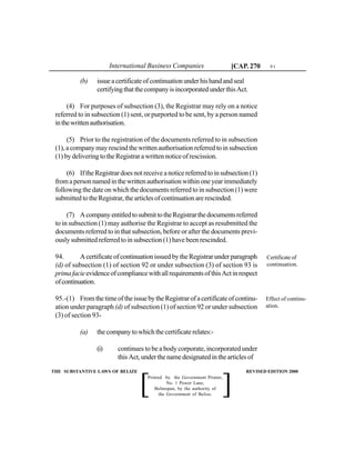 Belize International Business Companies Act Chapter 270