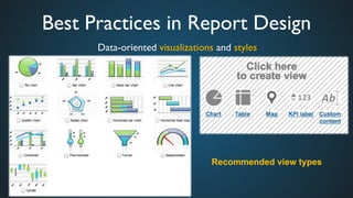 Best Practices in Report Design	

Recommended view types
Data-oriented visualizations and styles	

 