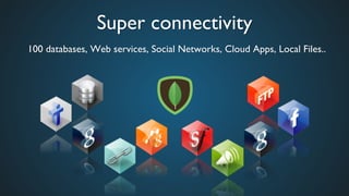 Super connectivity	

100 databases, Web services, Social Networks, Cloud Apps, Local Files..	

 