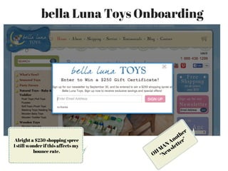 bella Luna Toys Onboarding
Alright a $250 shopping spree
I still wonder if this affects my
bounce rate.
OH
MANAnother
"Newsletter"
 