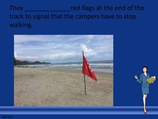 They _____________red flags at the end of the
track to signal that the campers have to stop
walking.
 