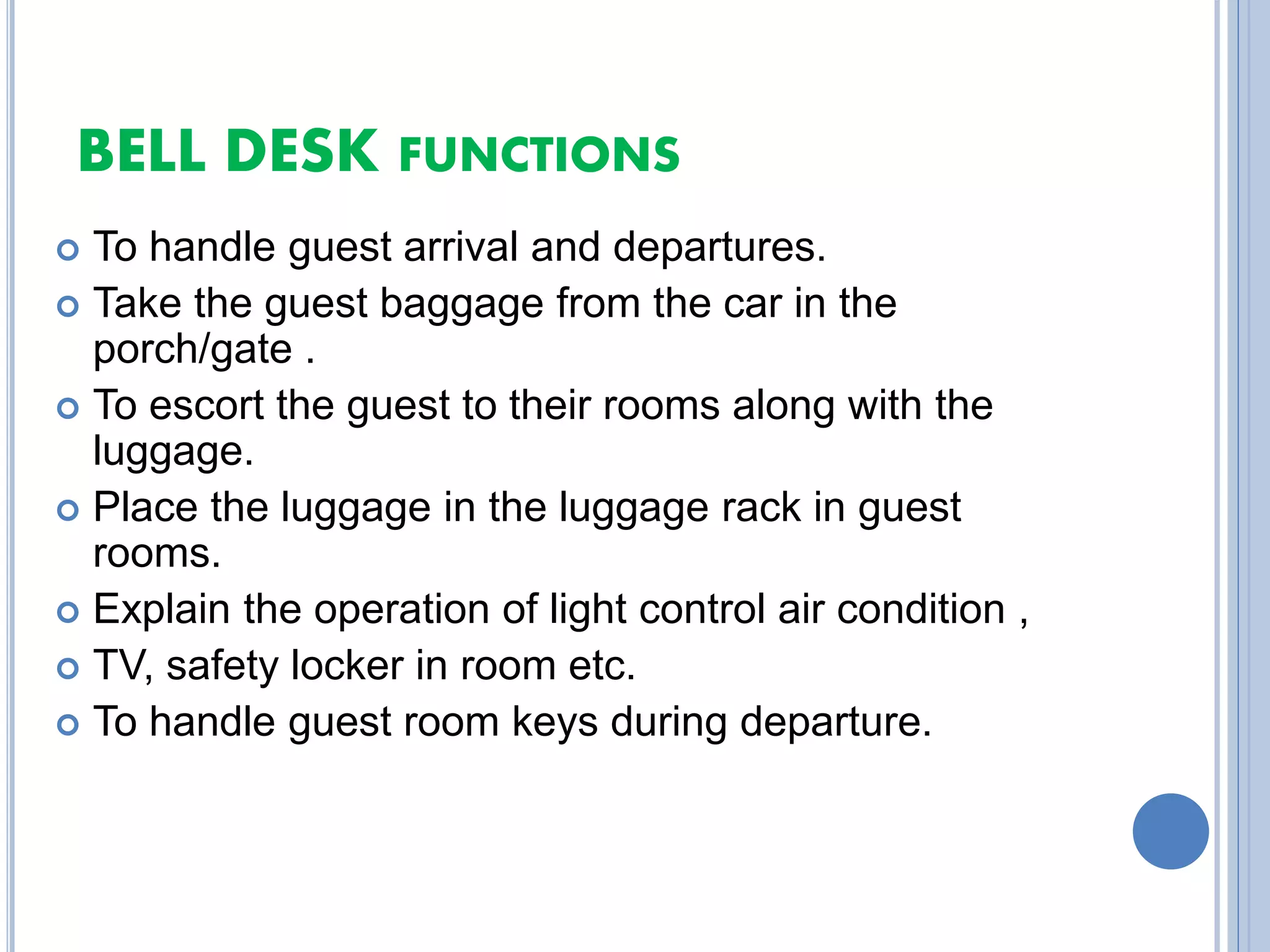 Bell desk in a hotel | PPTX | Hotels and Motels | Travel Type