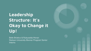 Leadership
Structure: It’s
Okay to Change it
Up!
Belle Briatico & Rubyselda Moran
Stetson University Bonner Program Senior
Interns
 