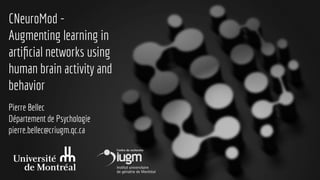 CNeuroMod -
Augmenting learning in
artiﬁcial networks using
human brain activity and
behavior
Pierre Bellec
Département de Psychologie
pierre.bellec@criugm.qc.ca
 