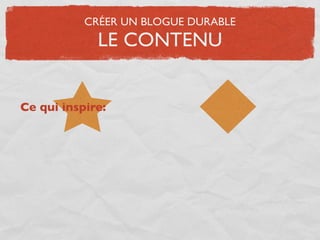 CRÉER UN BLOGUE DURABLE
             LE CONTENU


Ce qui inspire:
 