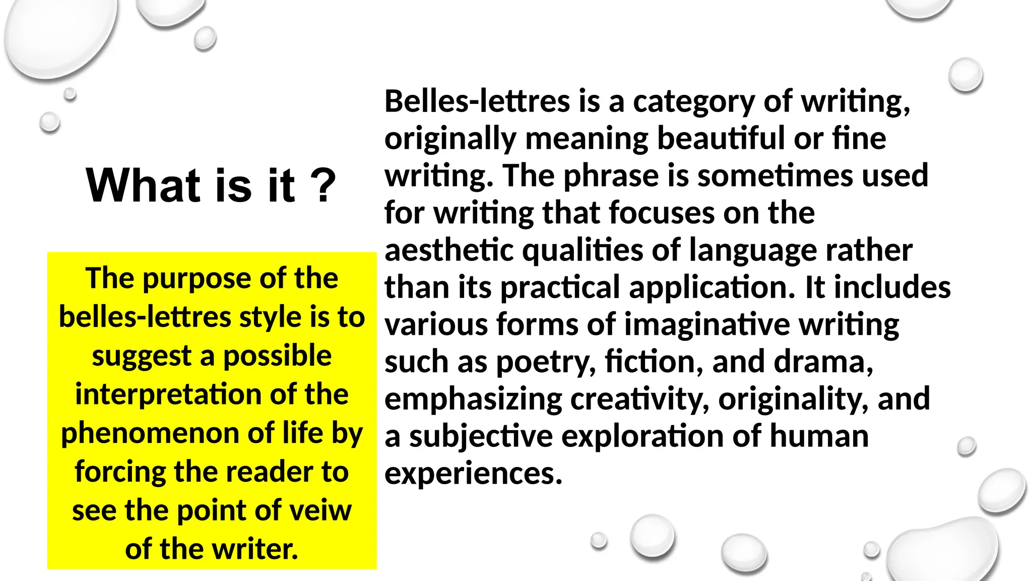 Belles-lettres., English stylistic presentation pptx | PPTX