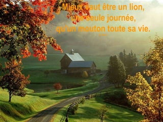 Mieux vaut être un lion, une seule journée, qu'un mouton toute sa vie. (S. Kent)  
