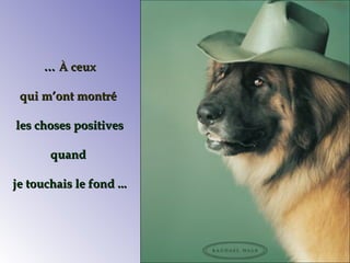 …… ÀÀ ceuxceux
qui m’ont montréqui m’ont montré
les choses positivesles choses positives
quandquand
je touchais le fond ...je touchais le fond ...
 